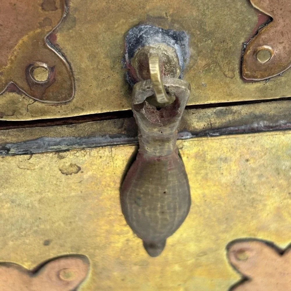 Vtg‎ Brass Copper Box Wood Lined Hand Crafted Brass Fitted Made In India Patina
